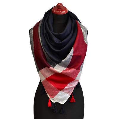 Big square scarf - blue and red - 1