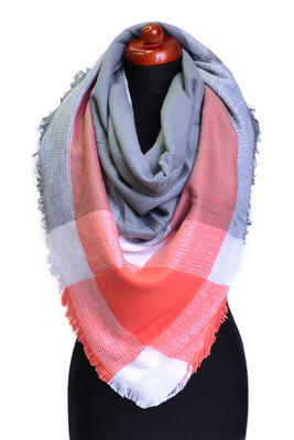 Blanket square scarf - coral and grey - 1
