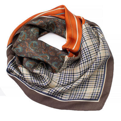 Square scarf - brown with print - 2