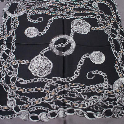 Square scarf - black and grey with print - 2