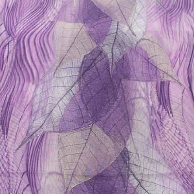 Classic women's scarf - violet with leaves - 2