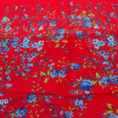 Classic women's scarf - red with floral print - 2