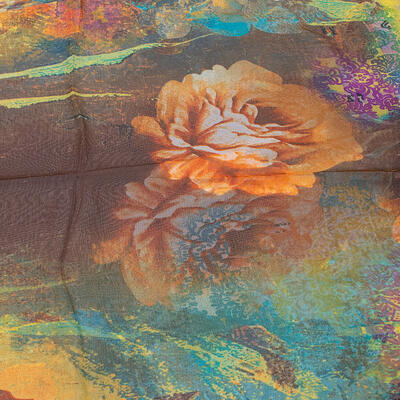 Classic women's scarf - brown and orange with floral print - 2