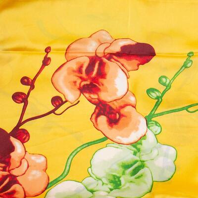 Classic women's scarf - yellow with floral print - 2