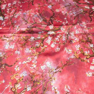 Classic women's scarf - red and pink with floral print - 2