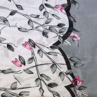 Classic women's scarf - grey and white with flowers - 2