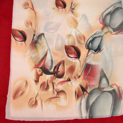 Classic women's scarf - beige and red - 2