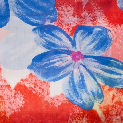 Classic women's scarf - red and blue with flowers - 2