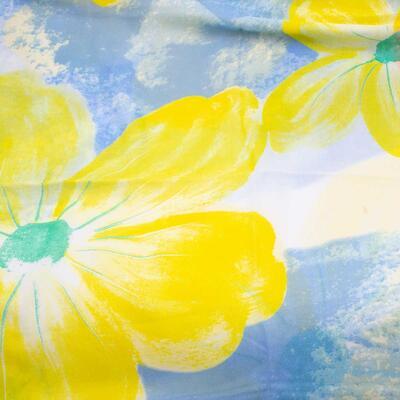 Classic women's scarf - blue and yellow with flowers - 2