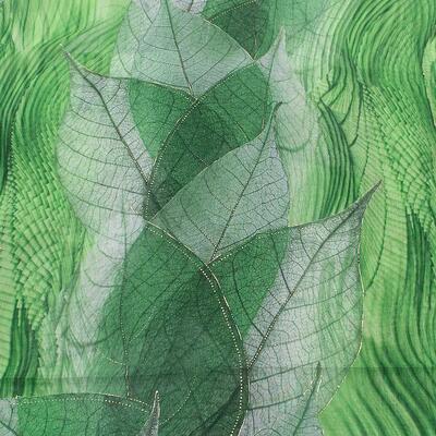 Classic women's scarf - green with leaves - 2