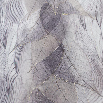 Classic women's scarf - grey with leaves - 2