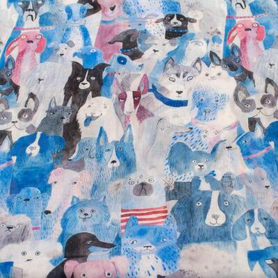 Classic women's scarf - blue and white with dogs - 2