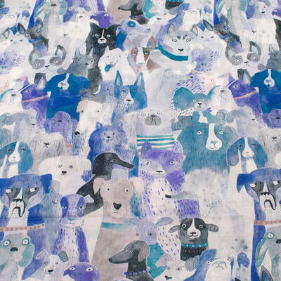 Classic women's scarf - blue and grey with dogs - 2