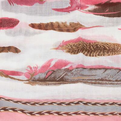 Classic women's scarf - white and pink with multicolor print - 2