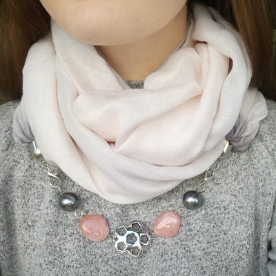 Cotton jewelry scarf - white and pink - 2