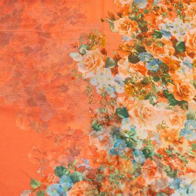 Classic women's scarf - orange with floral print - 2