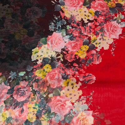 Classic women's scarf - red and black with floral print - 2