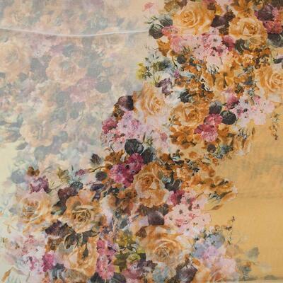 Classic women's scarf - brown with floral print - 2