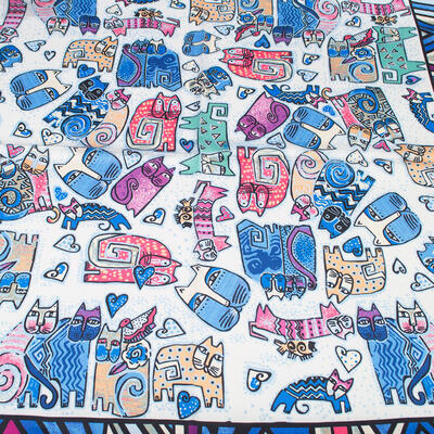 Square scarf - white and blue with cats - 2