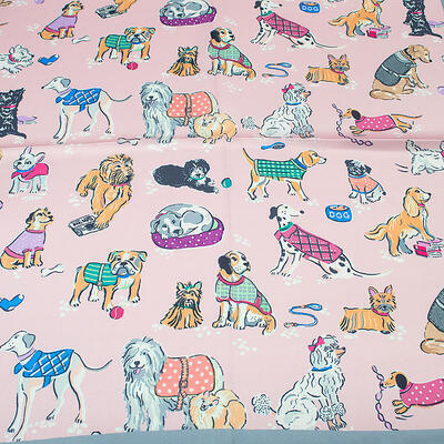 Square scarf - pink and grey with dogs - 2