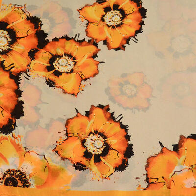 Small neckerchief - beige and orange with floral print - 2