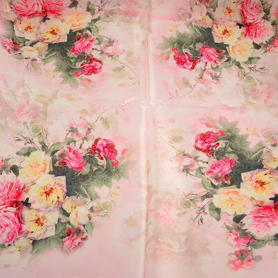 Small square scarf- pink  with floral print - 2