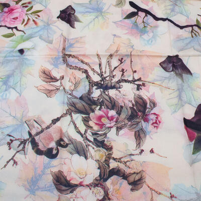 Classic women's scarf - beige with floral print - 3