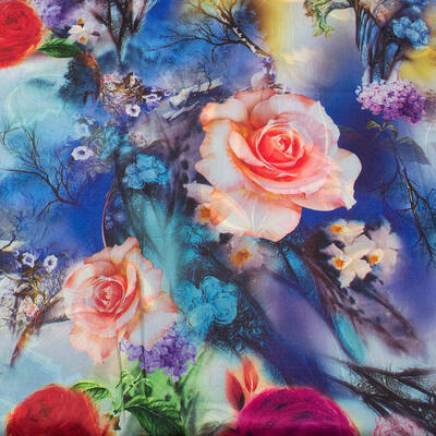 Classic women's scarf - blue with floral print - 3