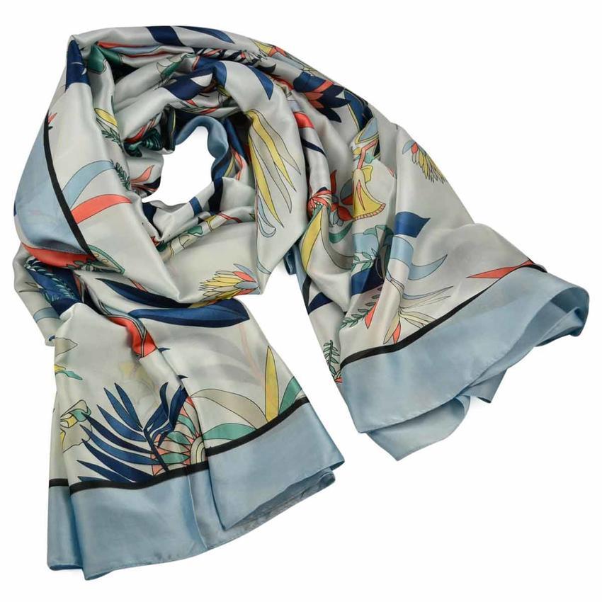 Bijoux Me - Classic women's cotton scarf - grey with flowers - Shawls ...